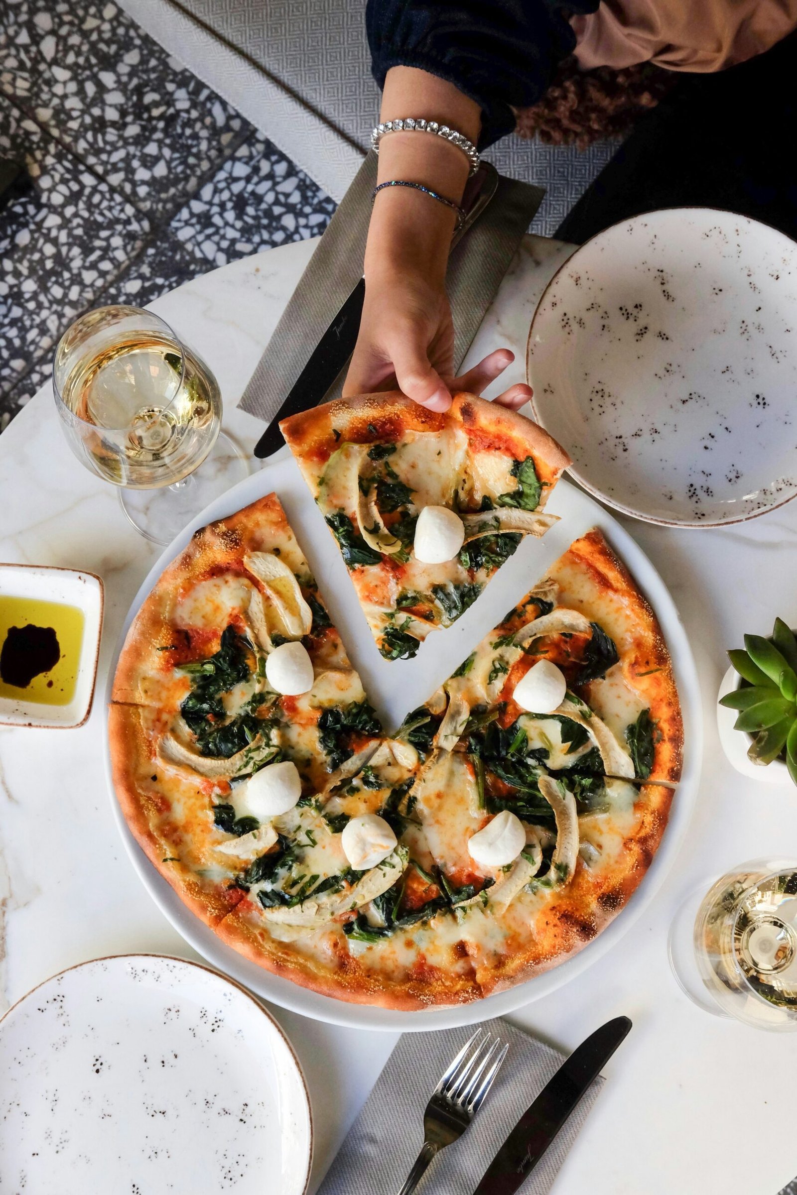 Pizza on a restaurant table