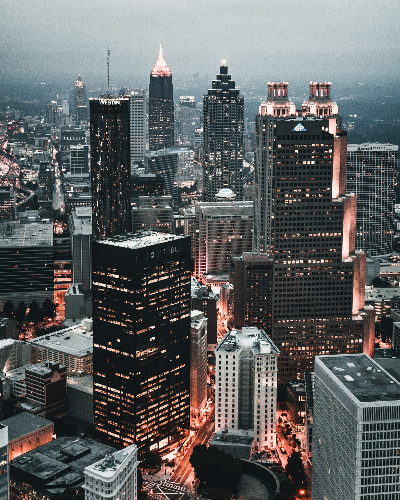 Downtown Atlanta illuminated at night