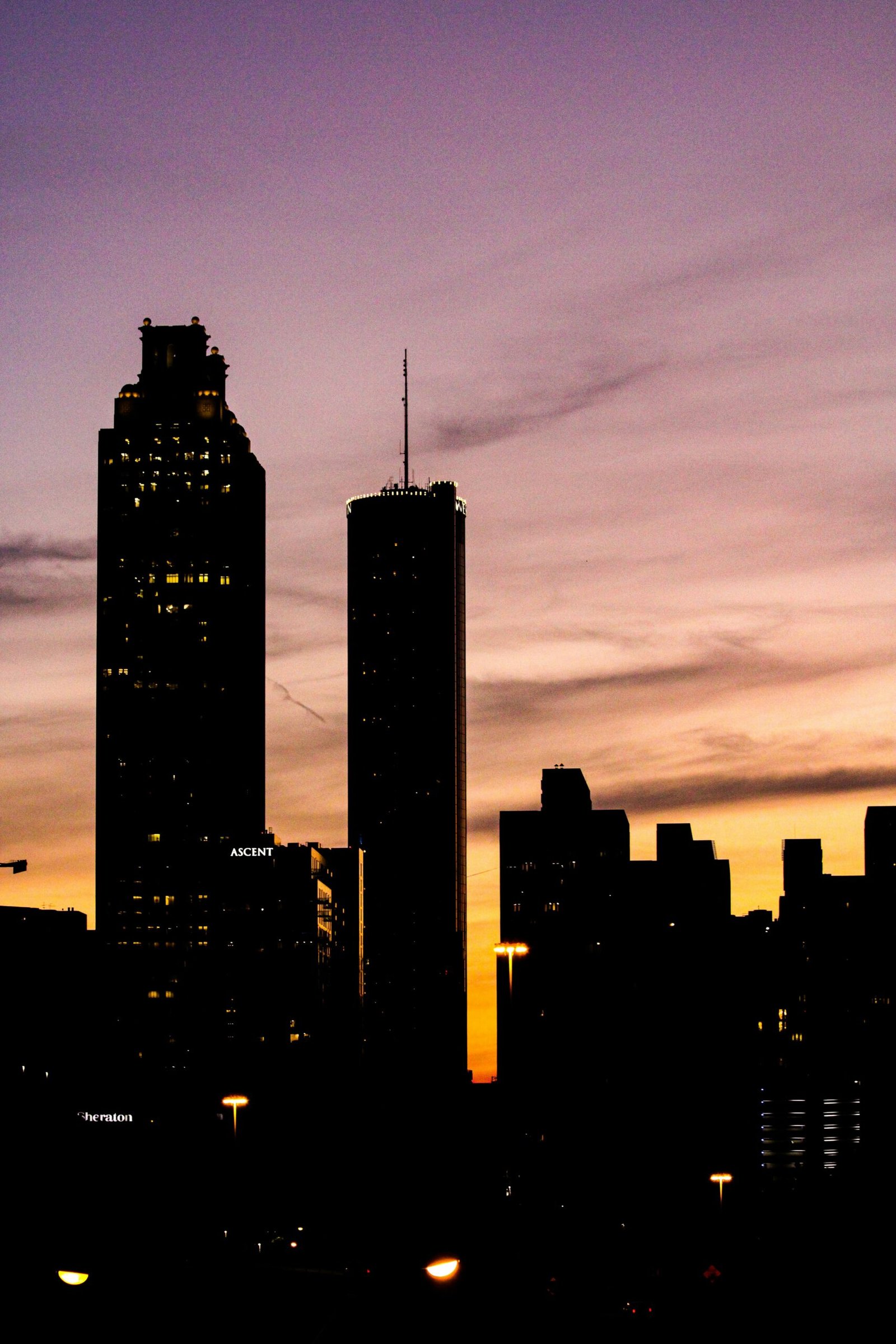 Atlanta skyline at sunset from Jackson Street Bridge